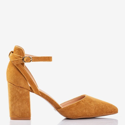 Brązowe wycięte czółenka na wyższym słupku Party Time - Obuwie