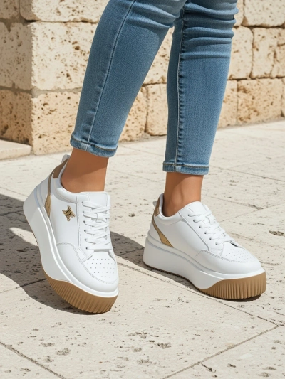 Moteriški sportbačiai Arianna Bianco ant 5 cm ekologiškos odos platformos