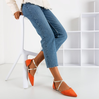 Pomarańczowe baleriny damskie na płaskim obcasie Vosia - Obuwie