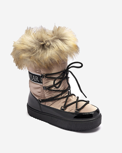 Женские лакированные сапоги-снежки золотисто-розового цвета Fursav- Footwear