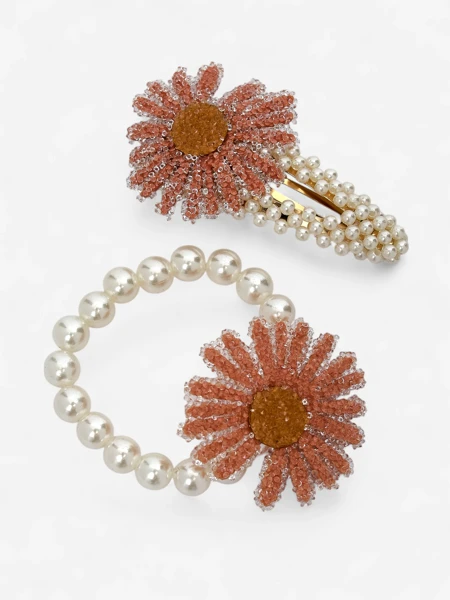 Royalfashion Plaukų segtukų ir gumelių rinkinys su gėle Flora Perla