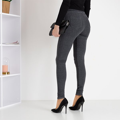 Szare damskie tregginsy z suwakami- Odzież