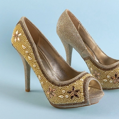 Женские туфли-лодочки OUTLET Gold из парчи с цирконами и жемчугом Gitana - туфли