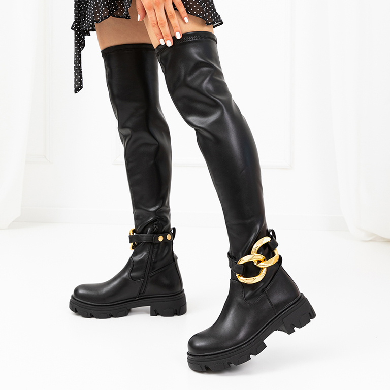 Черные женские ботфорты на низком ходу Mirumi