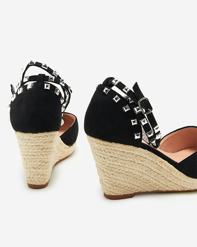 OUTLET Черные женские босоножки а-ля эспадрильи на танкетке Nufasa - Обувь