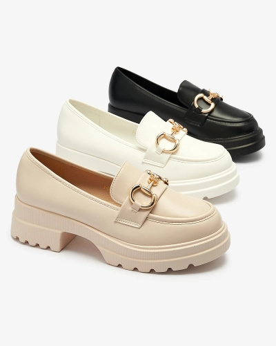 Balti moteriški mokasinai su aukso spalvos dekoru Riasse - Avalynė