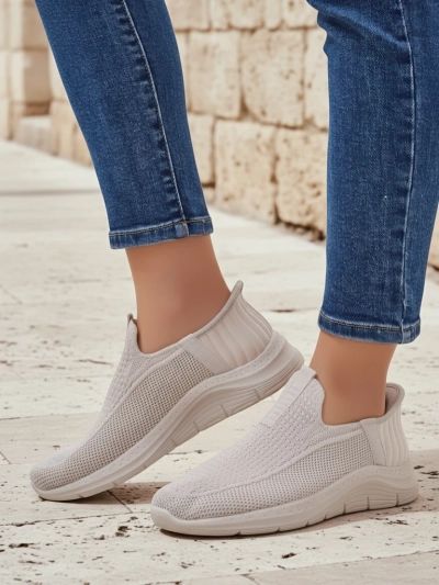 Aurelia Comfort Beżowe Slip On Damskie Buty z Tkaniny Na Płaskim Obcasie