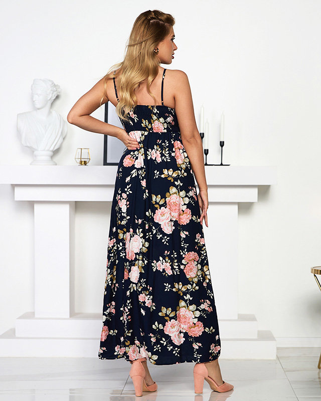 Черно-розовое воздушное женское платье с цветочным принтом - Одежда