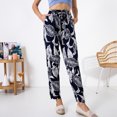 Темно-синие женские брюки с растительным узором