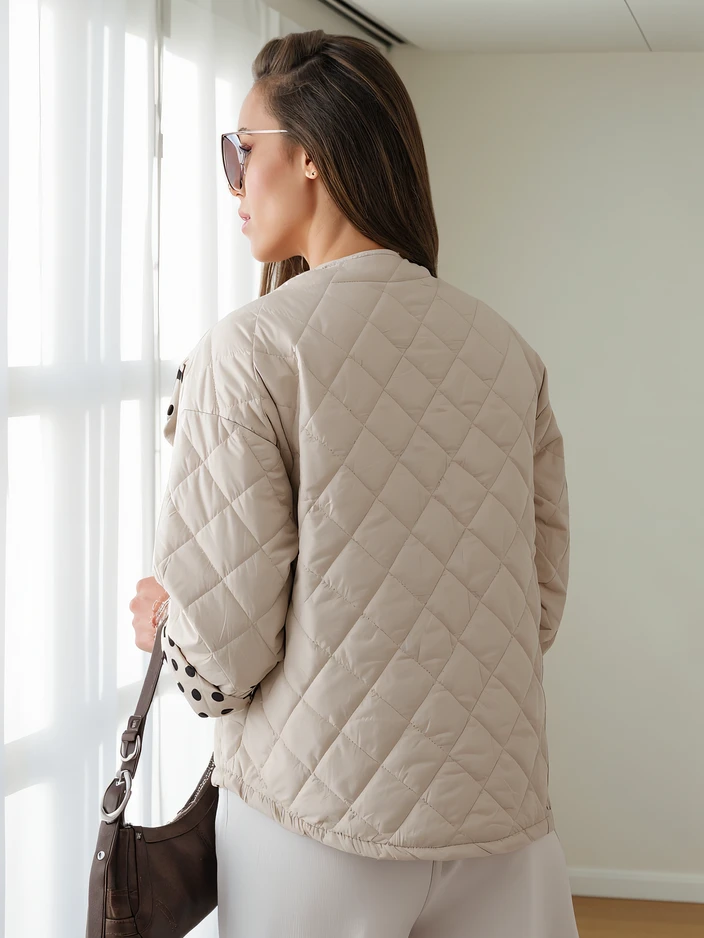 Royalfashion Pavasario moterų pereinamas švarkas su gėlių ir taškelių pamušalu