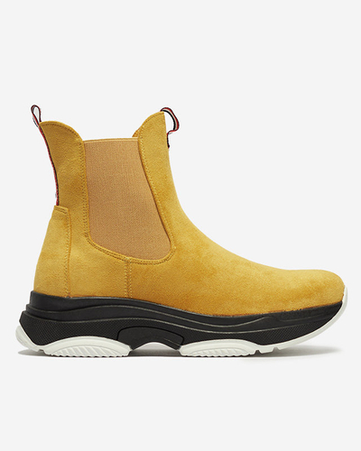 OUTLET Желтые женские утепленные сапоги-дутики из эко-замши - Обувь