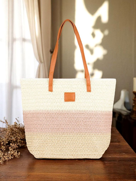 Royalfashion Didelė šiaudinė moteriška rankinė Ryškios juostos