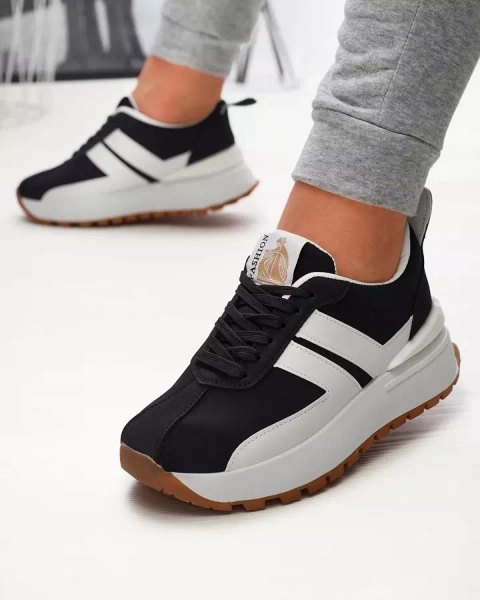 Juodi moteriški sportiniai bateliai iš eko odos su spalvotais intarpais Tifora- Avalynė