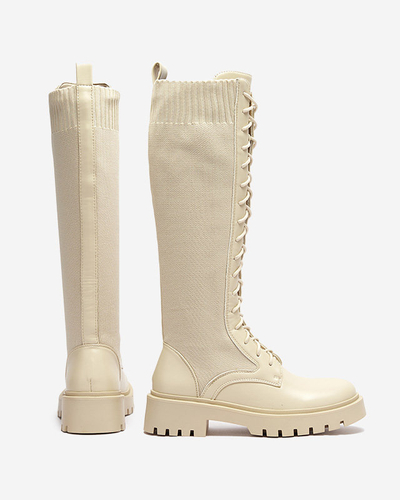 Женские высокие сапоги до колена на шнуровке бежевого цвета Afasa - Обувь