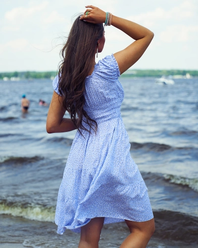 Royalfashion Женское короткое платье с принтом синего цвета