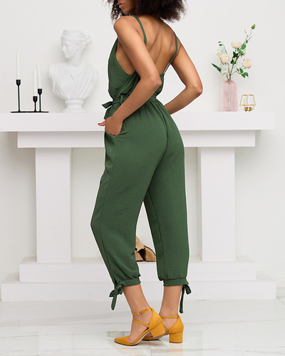 Moteriškas tamsiai žalias ilgas kombinezonas su kaklaraiščiu - Drabužiai