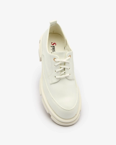 "Royalfashion" Balti moteriški pusbačiai tvirtu padu Madingi grubūs pusbačiai