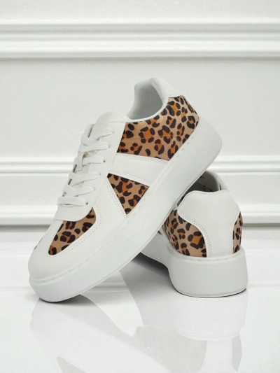 Calista Leopardia Women's Sneakers – White Eco-Leather Fabric Spring 4cm