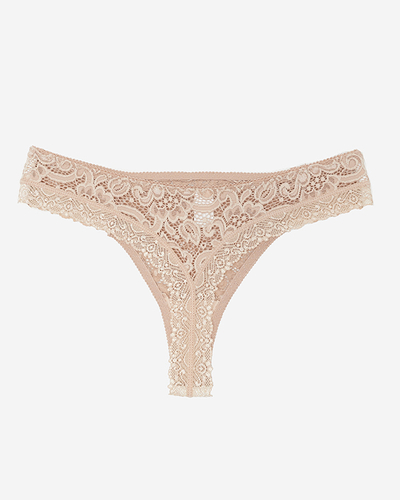 Женские трусики-стринги из бежевого кружева - Нижнее белье