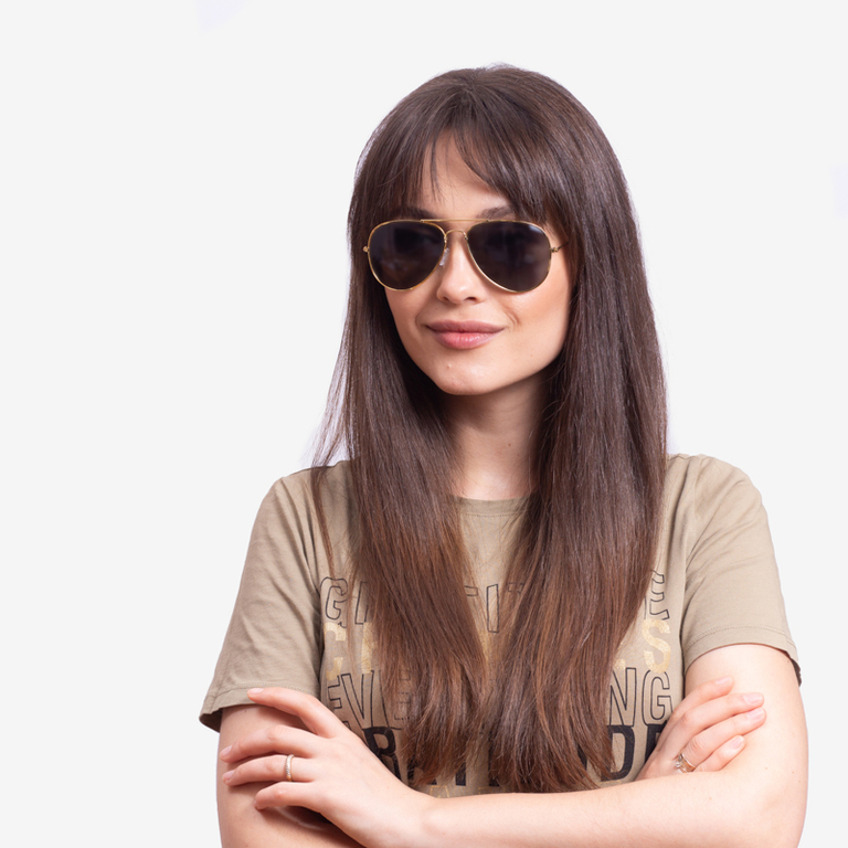 Moteriški juodi akiniai nuo saulės su auksiniu rėmeliu - Priedai