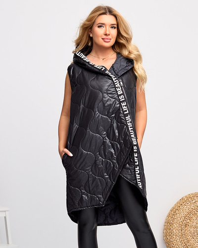 Juoda ilga dygsniuota liemenė su užrašais - Drabužiai