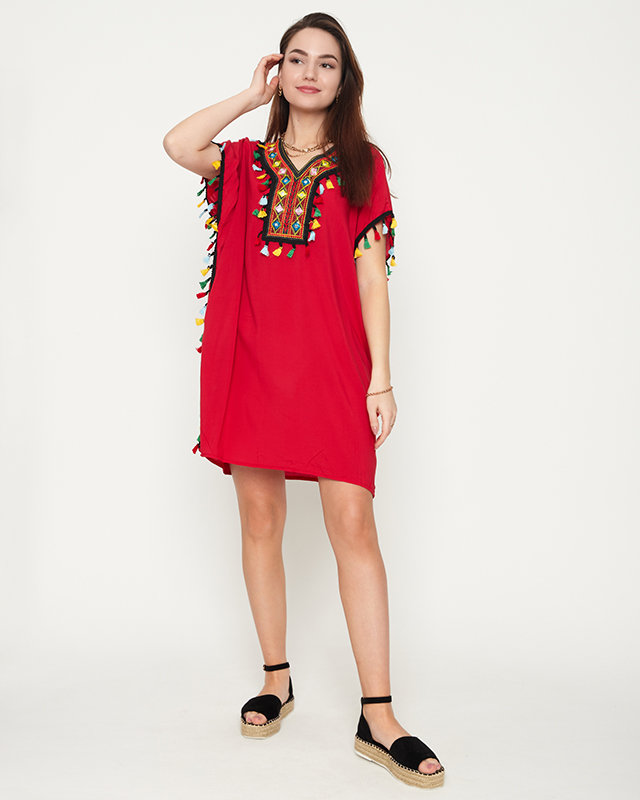 Maroon moteriška vasaros paplūdimio tunika su kutais - Drabužiai