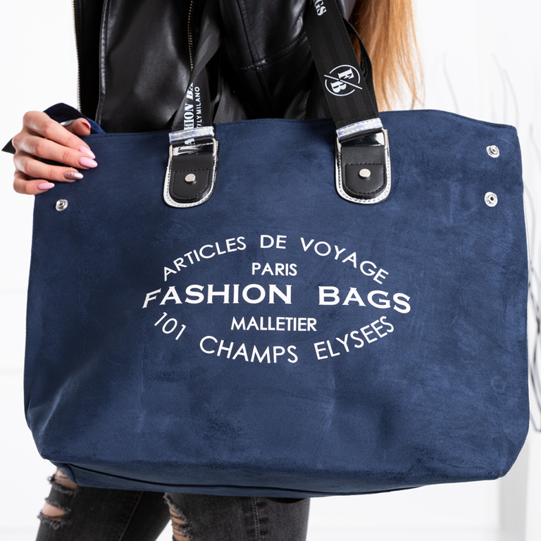 Темно-синяя женская сумка с надписями