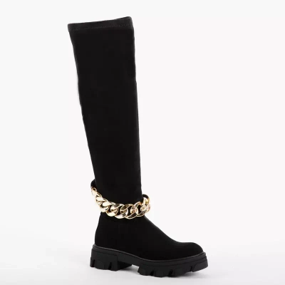 OUTLET Moteriški juodi ekologiški zomšiniai platforminiai batai „Engli“-Avalynė