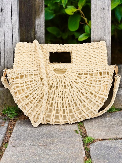 Royalfashion Maža moteriška šiaudinė rankinė Mini Moon Straw