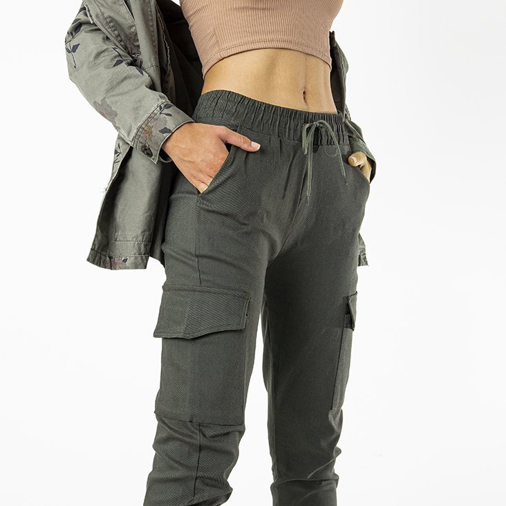 Tamsiai žalios moteriškos kelnės su kišenėmis - Drabužiai