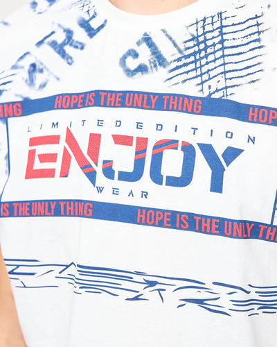 Vyriški balti marškinėliai su užrašu ENJOY- Clothing