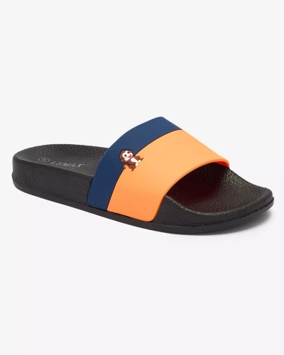 Royalfashion Oranžinės ir tamsiai mėlynos moteriškos guminės šlepetės Lierigs