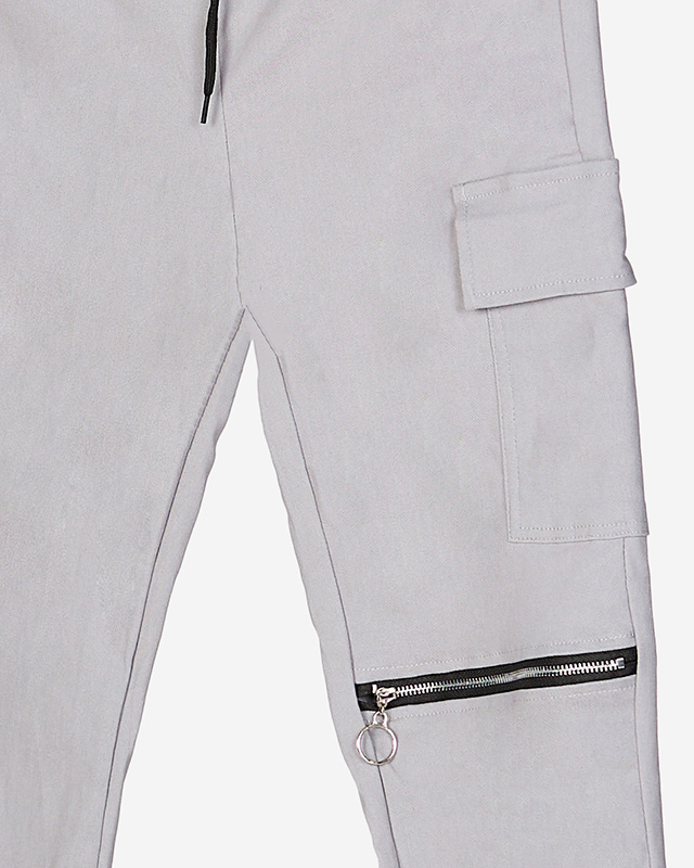 Женские брюки карго светло-серого цвета с цепочкой - Одежда