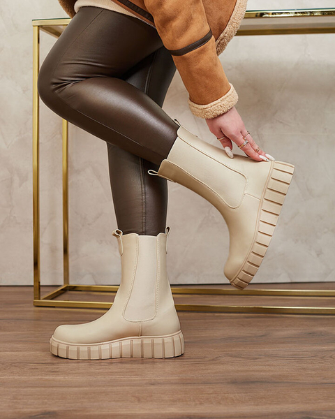 Royalfashion Женские сапоги на высоком плоском каблуке цвета экрю Elicane