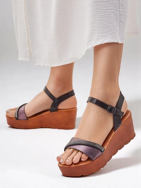 Royalfashion moterų wedge basutės su deimantais ir blizgučiais Aurora Glow