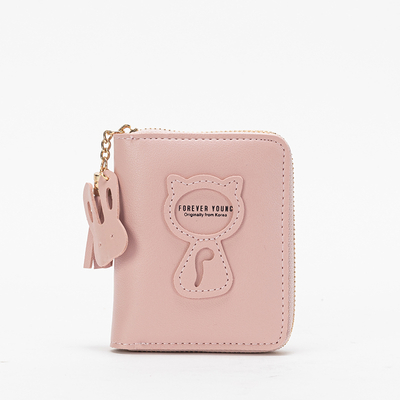 Rožinė maža moteriška piniginė su raktų pakabuku - Priedai