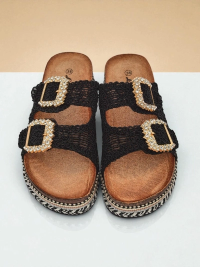 Royalfashion Moteriškos sandalai su kalnų krištolo sagtelėmis GlamCork