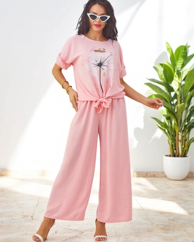 Royalfashion Moteriškas kasdienis komplektas su trumpomis rankovėmis bluzonu ir plačiomis kelnėmis