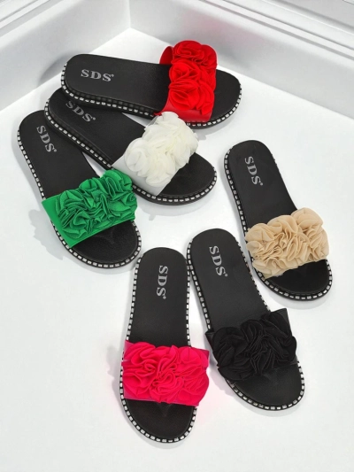 Royalfashion moteriškos šlepetės lygiu padu Flora Verde