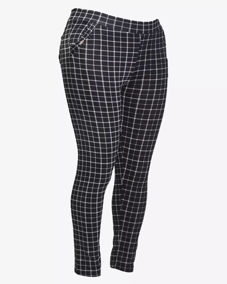 Женские брюки-теггинсы в черную клетку PLUS SIZE- Одежда