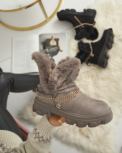 Черные женские сапоги из эко-замши с цепочкой Videric - Обувь