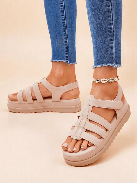 Сандалии Royalfashion - Caligae Бежевые Замшевые на Платформе - Идеальные на Лето и Весну