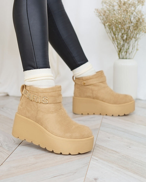 Royalfashion Smėlio spalvos moteriški batai a'la sniego batai su ornamentu Parisela