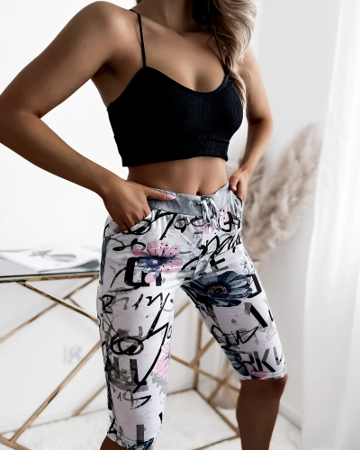 Balti ir mėlyni 3/4 moteriški šortai su PLUS SIZE raštu - Drabužiai