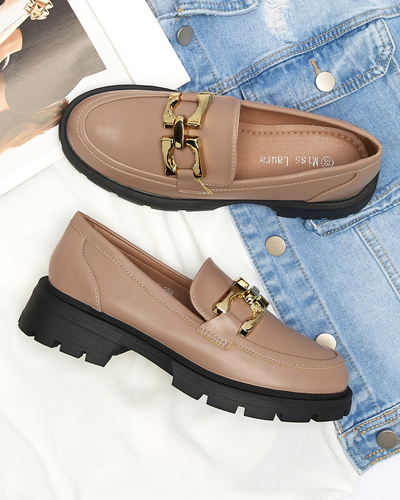 Šviesiai rudi moteriški mokasinai su ornamentu ant nosies Arver- Avalynė