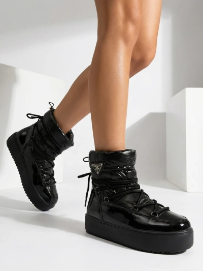 Royalfashion Moteriški auliniai batai a'la sniego batai juodos spalvos Vevnose