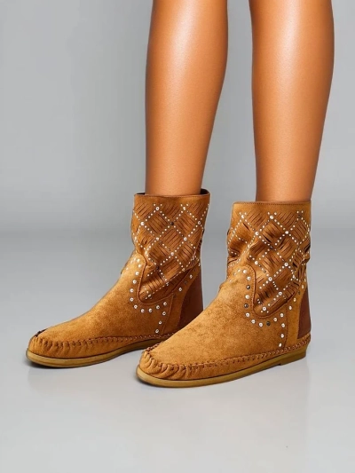 Royalfashion Moteriški anklinės botai su mažu pakulnės ir vyšniais Indijos stilius