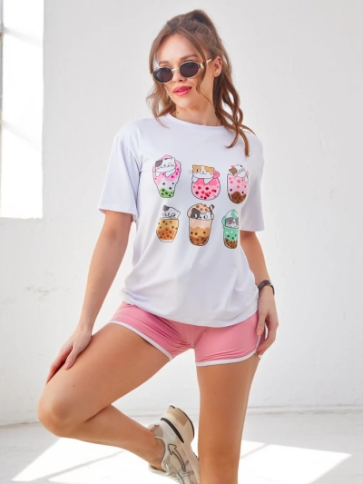 Royalfashion moterų sportinė apranga su marškinėliais ir šortais Kitty Cat