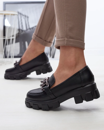 Женские мокасины из экокожи черного цвета с орнаментом Bovano- Footwear