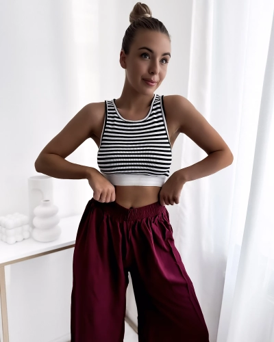 "Royalfashion" Bordo spalvos 7/8 ilgio moteriškos kulotės kelnės
